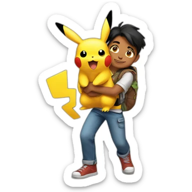 indian teen carrying pikachu on shoulder sticker