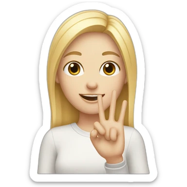 white skin girl with blonde hair showing THREE fingers up on her one hand sticker