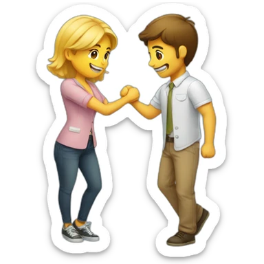 A female and male giving each other a handshake while dabbing sticker