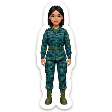 Filipino female army soldier bdu camo with green combat boots without plate carrier and without wear belt without knee pads long sleeve sticker