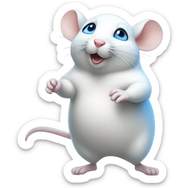 white fat mouse with blue eyes dancing moving butt side to side sticker