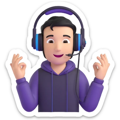 excited gamer character with headset sticker