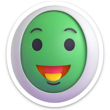 3D smiley emoji, round shape, student working in lab, white coat, green color, curious face sticker