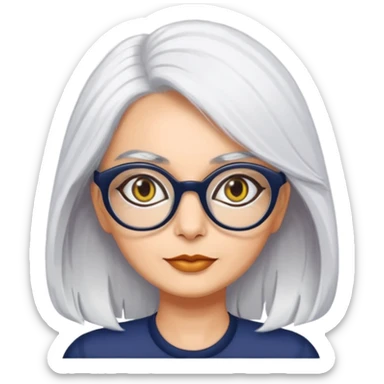 seema anand white hair with cat eyed specs sticker