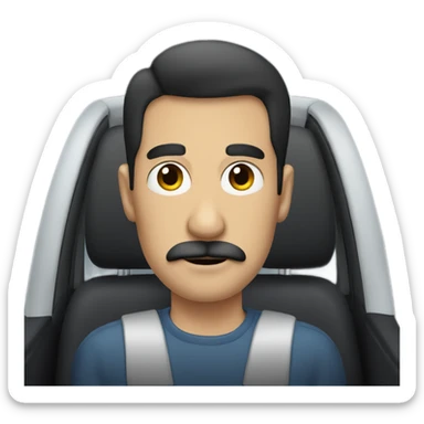 dark hair dark eye man with mustache sitting in car sticker