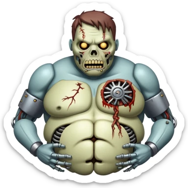 fat cyborg zombie with metal parts sticker