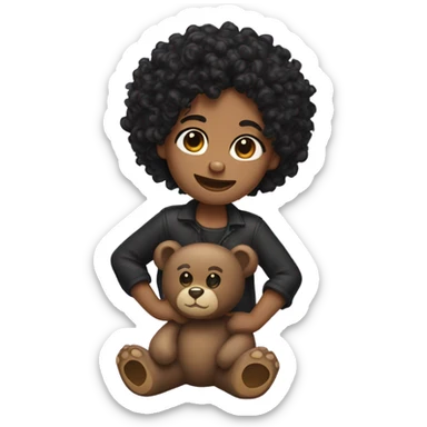 teddy bear with long curly black hair split down the middle sticker