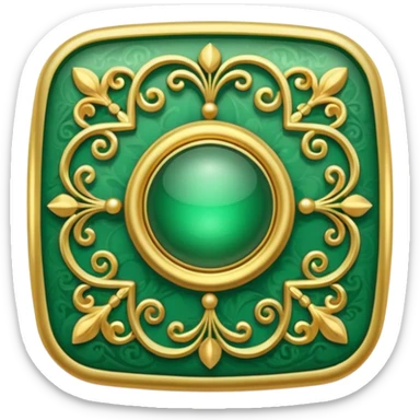 Jade and gold filigree style rounded square icon button sticker