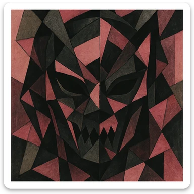 BLACKPINK-inspired gothic mask, no hearts, fragmented and dramatic, black and pink sticker