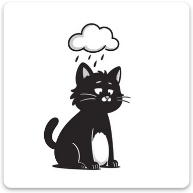hand-drawn cat with a little cloud over its head, giving up sticker