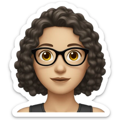 White girl with dark curly long hair with specs sticker