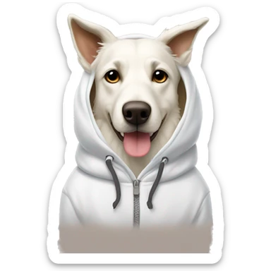 white swiss shepard dog wearing a moose hoodie sticker