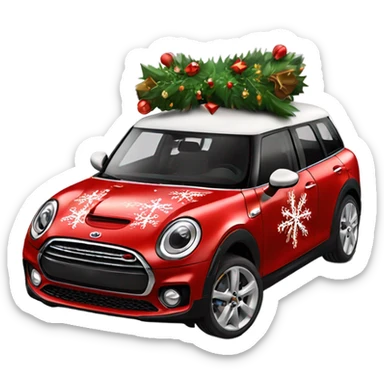 Red Mini Cooper Clubman decorated for Christmas sticker