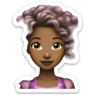 Light skin black woman long curly hair brunette fairy princess pink purple teal gold sparkles sticker