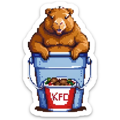 Buff capybara with huge muscles sitting in a KFC bucket sticker