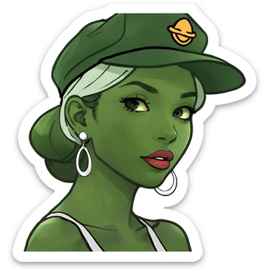 A pretty girl biting her lip and looking Down at you with half open eyed sticker