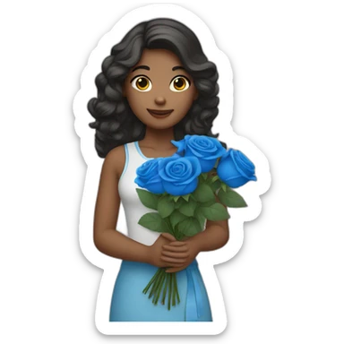 girl with a bouquet of blue roses sticker