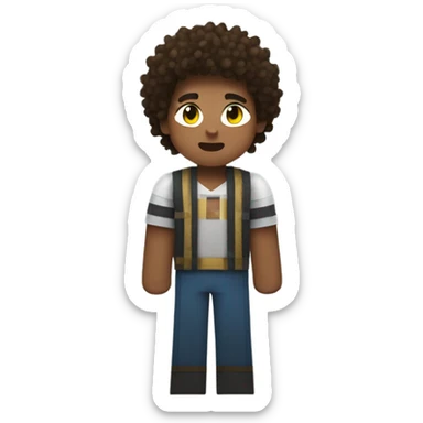 kid with curly hair in minecraft costume sticker