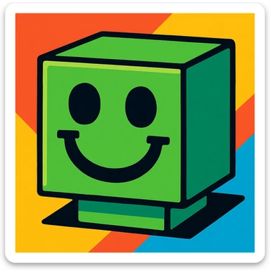 green blocky retro smiley face vibrant toon style sticker