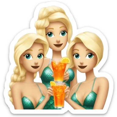 Three blond beautiful mermaidsdrinking aperol spritz sticker