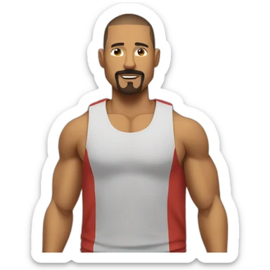 guy with buzz cut, moustache and goatee, with muscles , working as a gym coach sticker