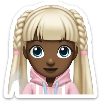 chii chobits with dark skin with pink eyes  and braids, wearing Manchestercity outfit sticker