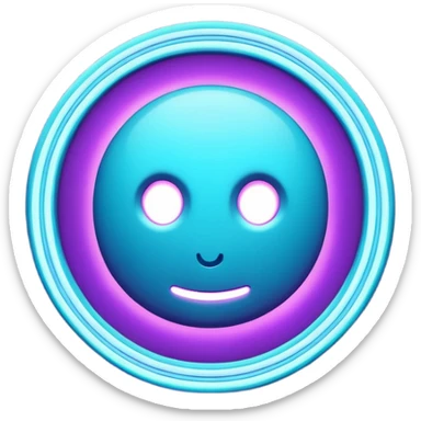 futuristic minimalistic emoji icon, letters "G" formed by three glowing digital lines representing Storm, Atom and NoizeGames, neon purple (#8B5CF6) and cyan (#00E0FF) on dark background, modern tech style, 1:1 aspect ratio sticker