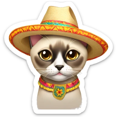 Siamese cat wearing a sombrero sticker