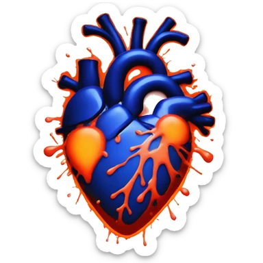 splattered paint heart glowing red-orange warmth sticker