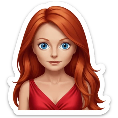 Geri Halliwel with long red hair, blue eyes, red outfit sticker