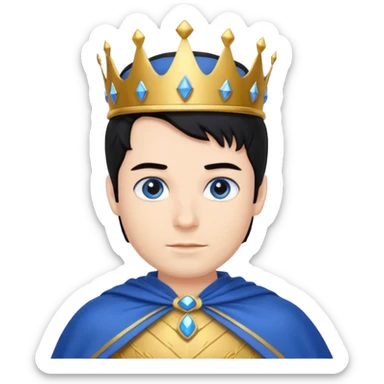 Prince with crown, blue cape and trousers, body and legs, black hair, blue eyes,  sticker