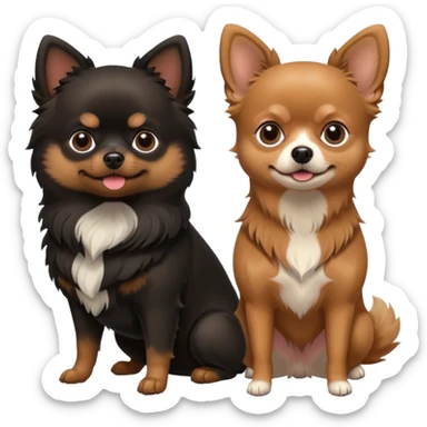 black fluffy pomeranian with a brown chihuahua (2 dogs) sticker