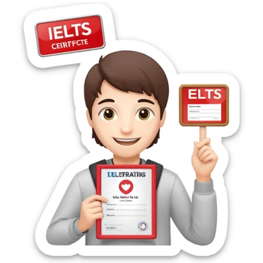 студентка радостная после успешной сдачи экзамена IELTS на 7.0 смотрит свои результаты на сертификате с текстом IELTS на белом фоне  sticker