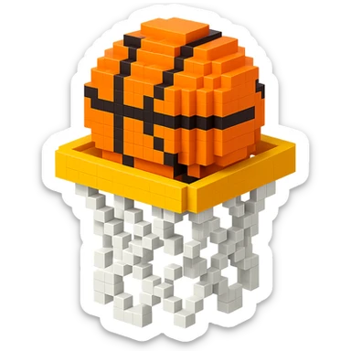 Voxel-style basketball in a net, no background, variation 1. sticker