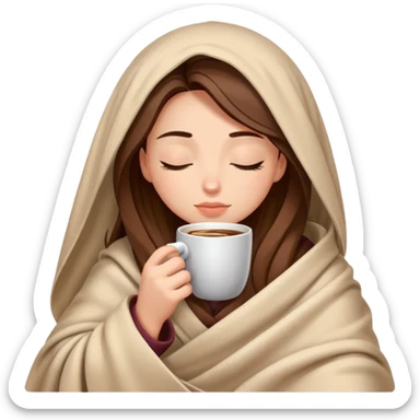 girl inside a blanket sipping coffee eyes closed sticker