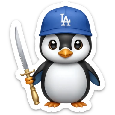 Cute penguin wearing like a cholo with blue Angeles dodgers cap  and holding a knife  sticker