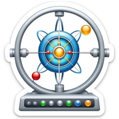 An icon featuring a large particle collider, atom symbols, and energy waves, symbolizing the field of physics. The design includes a lab setup with scientific equipment, representing experiments and fundamental forces of nature. Transparent background highlights the exploration of matter and energy. sticker