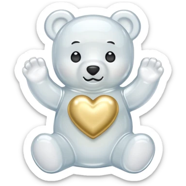 white gummy bear with gold heart sticker