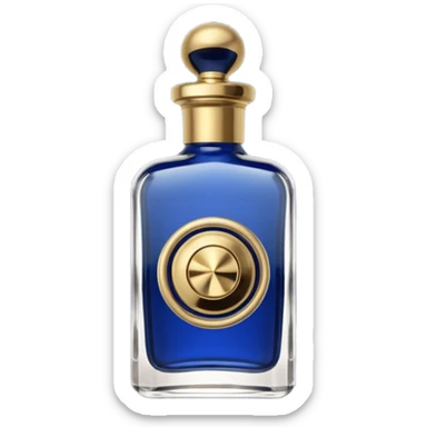  cologne bottle with gold knob lid dark blue sticker