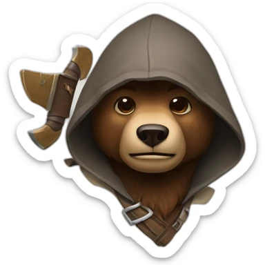 a brown bear with Assassin’s Creed sticker