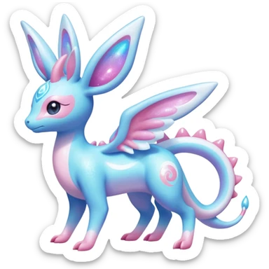 Shiny Sparkly Iridescent Bioluminescent Glowing Lumineon-Amaura-Dragonair-Sylveon-Fakémon-hybrid-creature (full body)  sticker