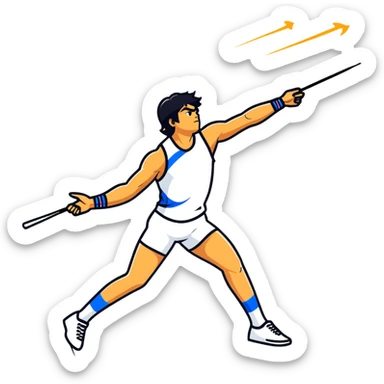 Neeraj Chopra throwing javelin, Olympic champion in motion sticker