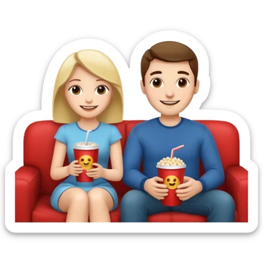 A couple sitting on a sofa in a room enjoying a movie sticker