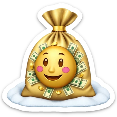 3D emoji style, money bag with dollar bills, New Year theme, snow particles, festive lighting, rich vibe, high detail, transparent background

 sticker