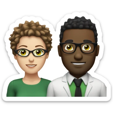 black male with spikey hair and glasses and white female with brown hair , green eyes and glasses sticker