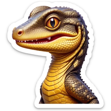 Cinematic Comical Monitor Lizard Portrait Emoji, Head tilted dramatically with an exaggeratedly shocked expression, featuring a robust, patterned body with wide, comically expressive eyes full of humorous disbelief, Simplified yet hilariously expressive features, highly detailed, glowing with a slightly sassy glow, high shine, dramatic yet playful, stylized with an air of quirky reptilian attitude, soft glowing outline, capturing the essence of a meme-worthy monitor lizard that looks ready to side-eye its way into viral fame! sticker