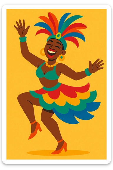 Black samba performer, traditional samba outfit, expressive dance, lively and cheerful sticker