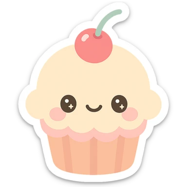 sweet beige cupcake with a cherry and frills, coquette style, kawaii sticker