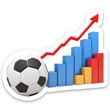 Cinematic realistic 3d growing bar graph next to a soccer ball sticker