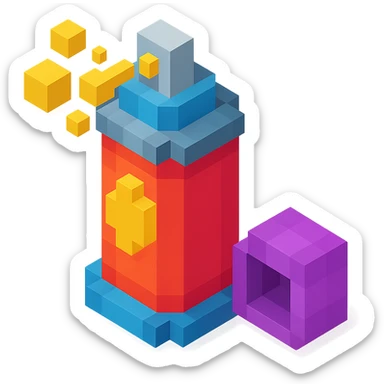 voxel style spray paint can with gold paint, cap off, isometric view sticker